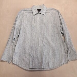 Jhane Barnes Mens LS Button Shirt 2XL Blue Stripe Abstract Geometric Print